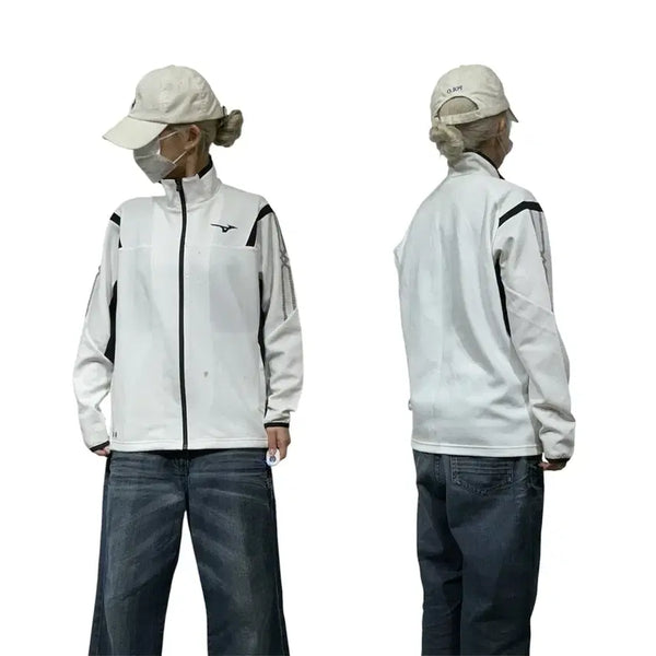[BUNJANG] Mizuno White Black Logo Line Track Top Jersey M / 미즈노 화이트 블랙 로고 라인 트랙탑 져지 M