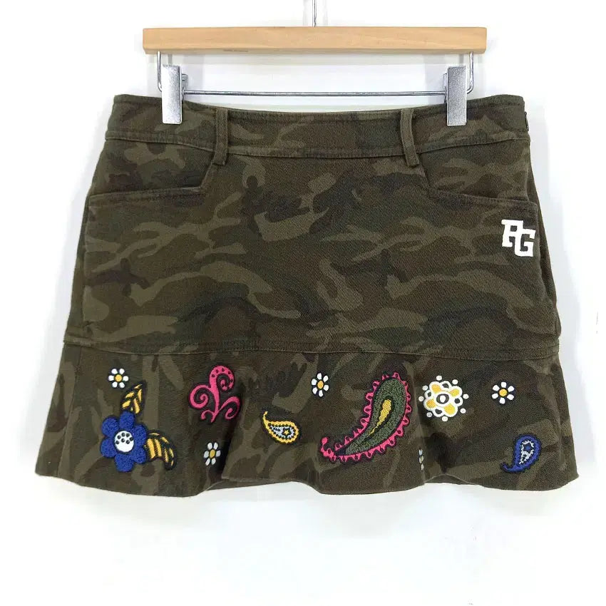 [BUNJANG] PEARLY GATES Women's Embroidered Span Mini Skirt Khaki / 파리게이츠 여성 여름 자수 스판끼 미니스커트 카키 (HU45889)