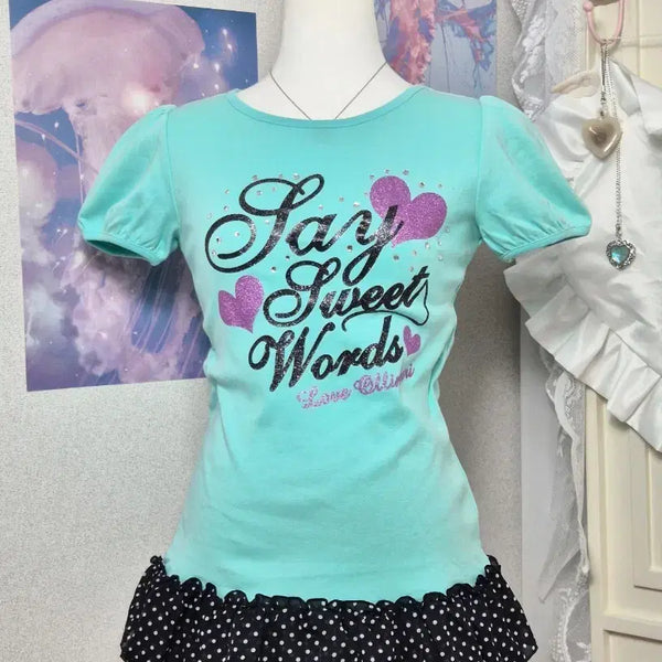 [BUNJANG] Heisei Lettering Cubic Mint Core Ribbon Dot Top / 헤이세이 레터링 큐빅 민트코어 리본 도트 탑 히메갸루 히메카지 트랄라라깔