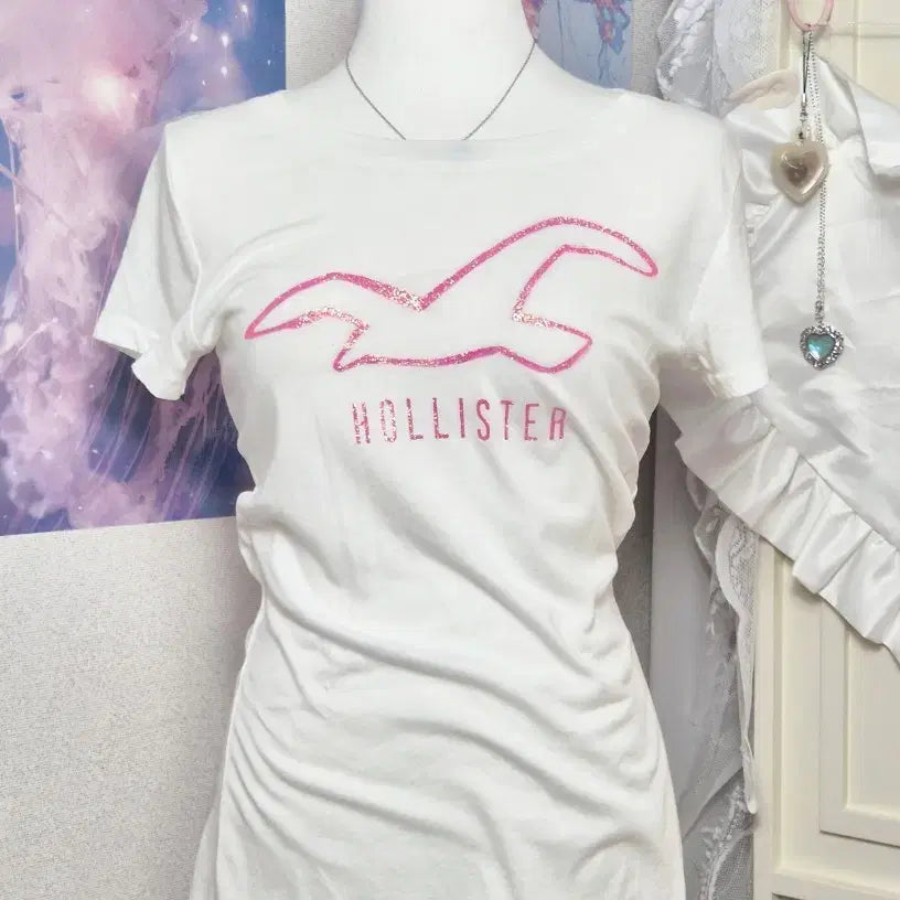 [BUNJANG] Hollister Glitter Pink Lettering Top / 홀리스터 글리터 핑크 레터링 탑 오네갸루 히메갸루 y2k 헤이세이