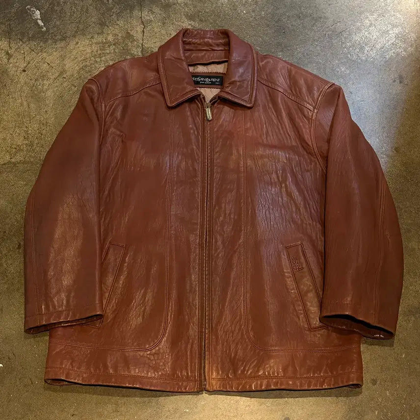 [BUNJANG] Yves Saint Laurent Brown Leather Jacket / 100 입생로랑 브라운 레더 자켓