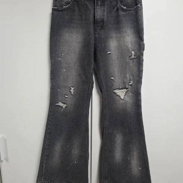 [BUNJANG] Emosstance Club Painted Flare Fit Carpenter Jeans - Gray / [판매](1)에모스탠스클럽 페인팅 플레어핏 카펜터 진