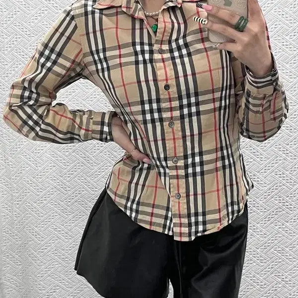 [BUNJANG] Burberry Vintage Nova Check Slim Fit Shirt XS / 버버리 빈티지 캐주얼 시크 노바체크 슬림핏 셔츠 XS C13033