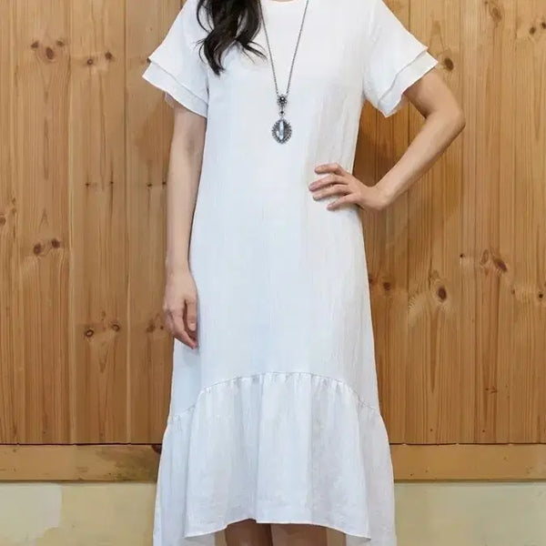 [BUNJANG] Nannigu Seersucker Ruffle Long Dress / * 난닝구 루즈핏 시어서커 프릴 롱 원피스(새상품)