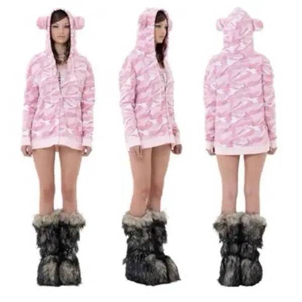 [BUNJANG] Baby Metal Club Camo Hoodie Zip-up Pink / 베메클 카모 후드집업 판매합니다