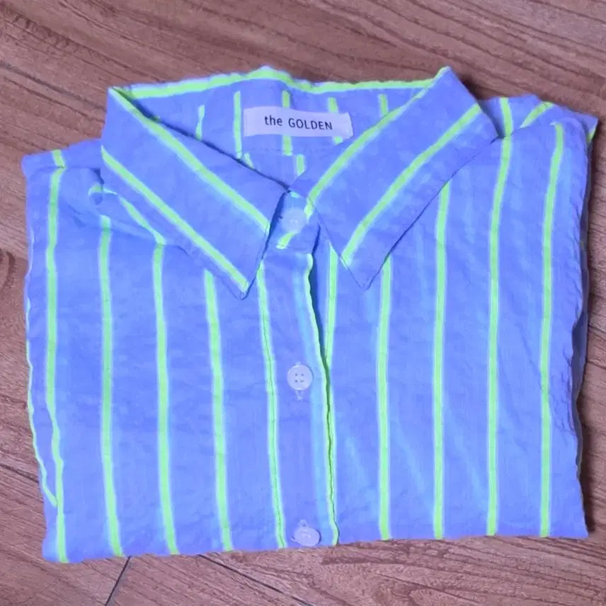 [BUNJANG] Asa Cotton Blue Green Stripe Shirt / 아사면 블루에 녹색 스트라이프 셔츠 새상품