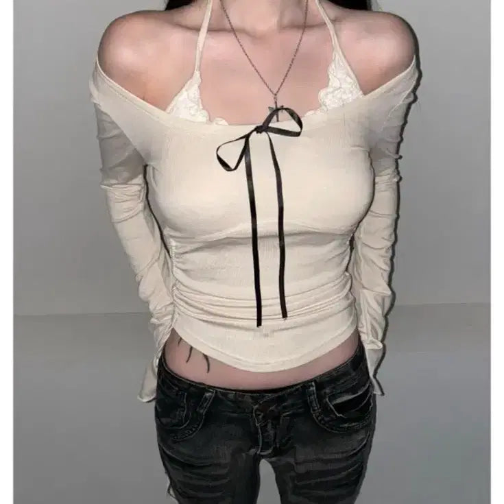 [BUNJANG] The Air Town Layer Ribbon Top / 디에어타운 레이어 리본 탑