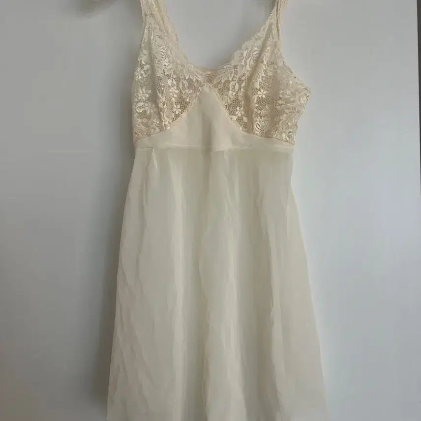 [BUNJANG] Vintage Beige Ivory Lace Slip Dress / 빈티지 베이지 아이보리 슬립 레이스 원피스