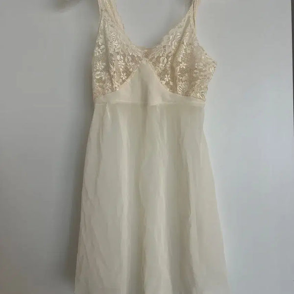 [BUNJANG] Vintage Beige Ivory Lace Slip Dress / 빈티지 베이지 아이보리 슬립 레이스 원피스