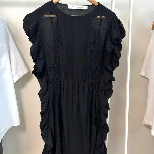 [BUNJANG] IRO Black Lace Frill Dress / IRO 까르벵 블랙 레이스 프릴 원피스 이로 여성 34 S