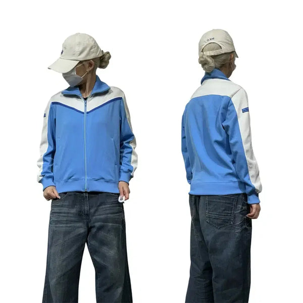 [BUNJANG] Mizuno Sporty Sky Blue White Line Track Top Jersey / 미즈노 스포티 스카이 블루 화이트 라인 트랙탑 져지