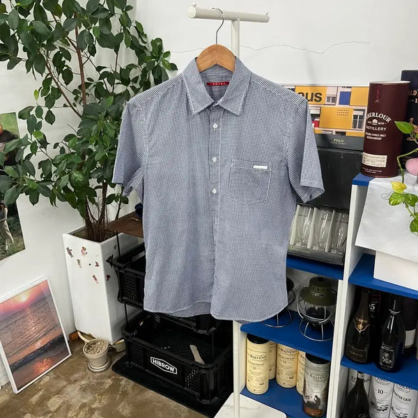 [BUNJANG] Prada Gingham Check Pocket Short Sleeve Shirt (Size 39) / 프라다 포켓 깅엄 체크 반팔 셔츠 39
