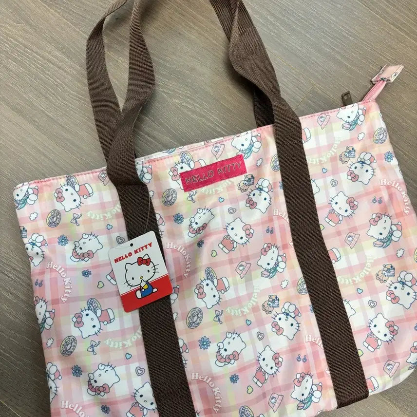 [BUNJANG] Hello Kitty Check Pattern Tote Bag Pink / 헬로키티 체크 패턴 토트백 핑크