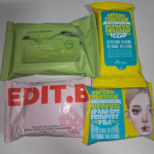[BUNJANG] Nature Republic Jeju Sparkling Cleansing Tissue & Ariul, Edit B Cleansing Pads Bundle Set / [새상품] 클렌징 티슈 & 리무버 패드 총 4종 일괄