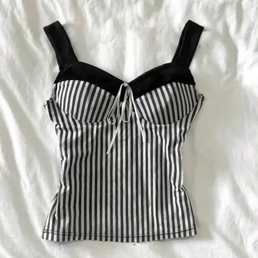 [BUNJANG] Y2K Kawaii Striped Camisole / Bustier (Swimwear Compatible) / 갸루 y2k 카와이 스트라이프 나시 뷔스티에 / 수영복 겸용 가능
