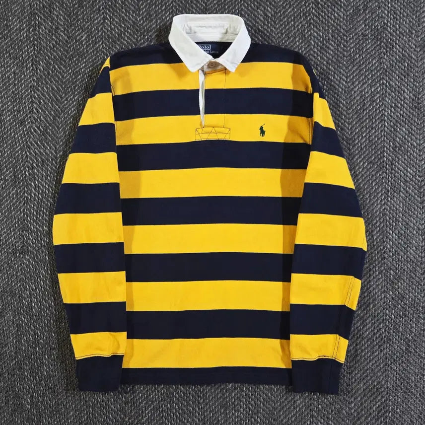 [BUNJANG] Polo Ralph Lauren Yellow Navy Rugby Shirt / 폴로 랄프로렌 옐로우 네이비 럭비티 셔츠