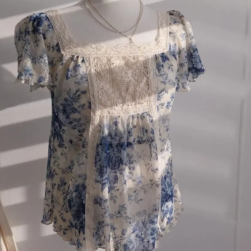 [BUNJANG] Vintage Ralph Lauren Floral Chiffon Ruffle Blouse / [빈티지] 랄프로렌 쉬폰 꽃무늬 프릴 블라우스