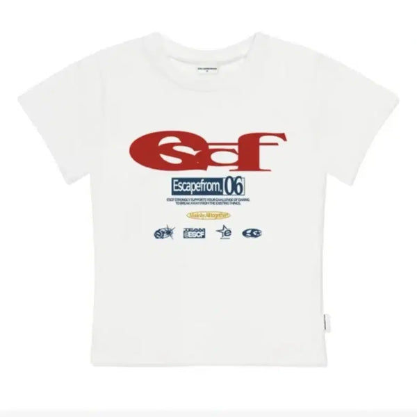 [BUNJANG] ESCF Logo Collage Print Slim Fit Short Sleeve T-Shirt Ivory / ESCF 로고 콜라주 프린트 슬림핏 반팔티 아이보리