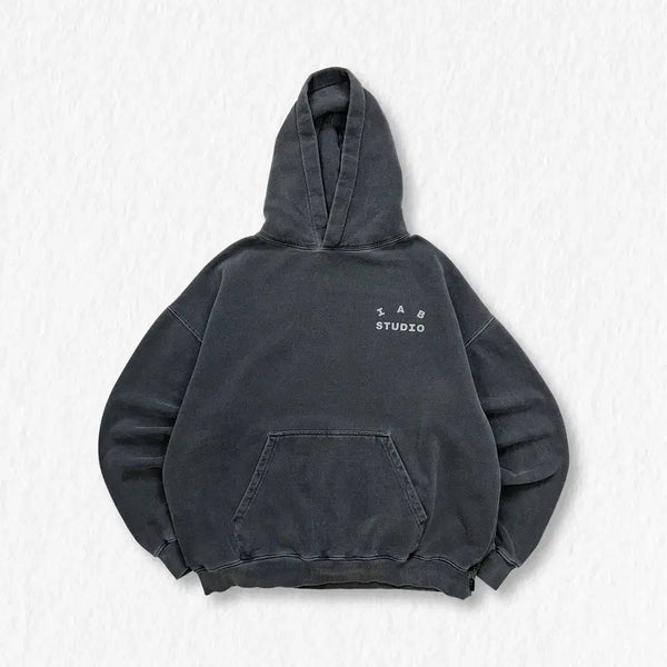 [BUNJANG] IAB STUDIO Washed Brushed Hoodie Charcoal / 아이앱스튜디오 워싱 기모 후드티 차콜