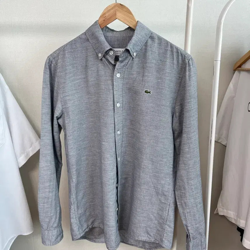 [BUNJANG] Lacoste Men's Linen Blend Striped Shirt Size 95 / 라코스테 셔츠 남성 회색 셔츠 마 린넨 남성 95