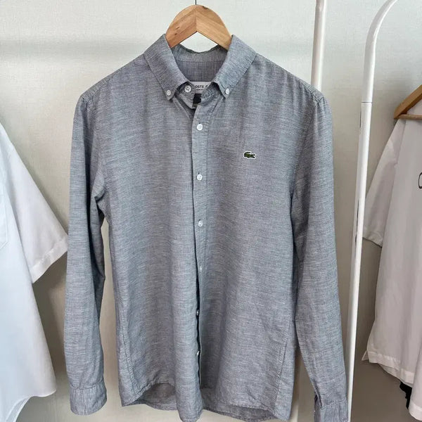 [BUNJANG] Lacoste Men's Linen Blend Striped Shirt Size 95 / 라코스테 셔츠 남성 회색 셔츠 마 린넨 남성 95