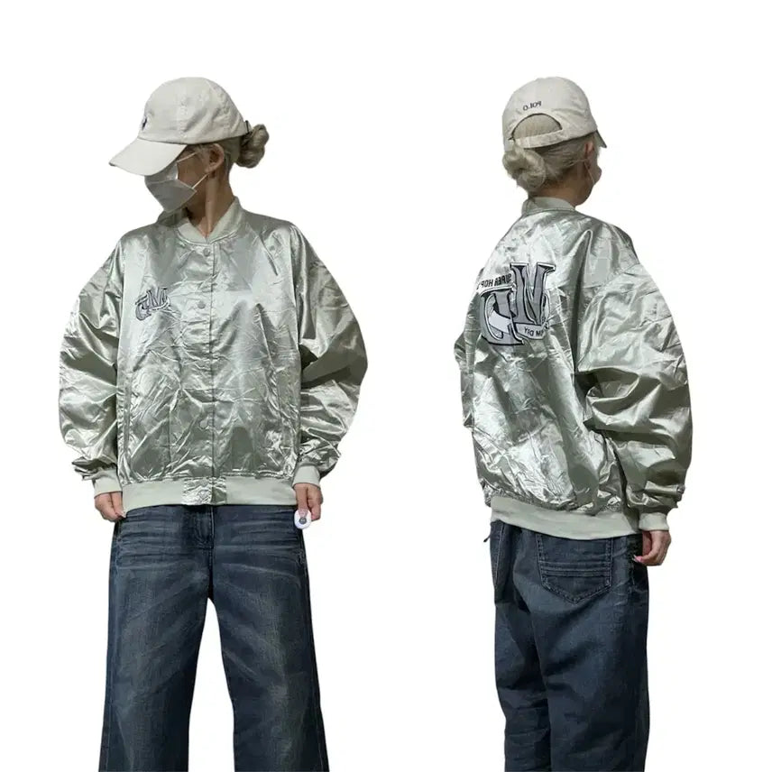 [BUNJANG] Vintage Green Sukajan Shiny Track Coach Jacket / 빈티지 그린 스카잔 유광 트랙 코치 자켓 F