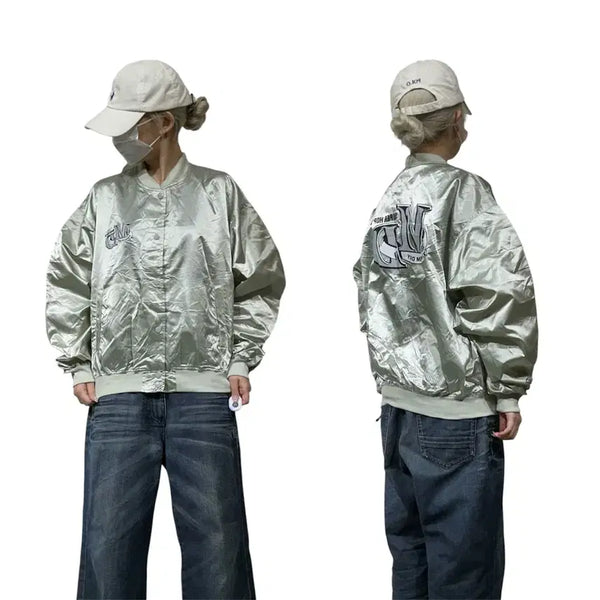 [BUNJANG] Vintage Green Sukajan Shiny Track Coach Jacket / 빈티지 그린 스카잔 유광 트랙 코치 자켓 F
