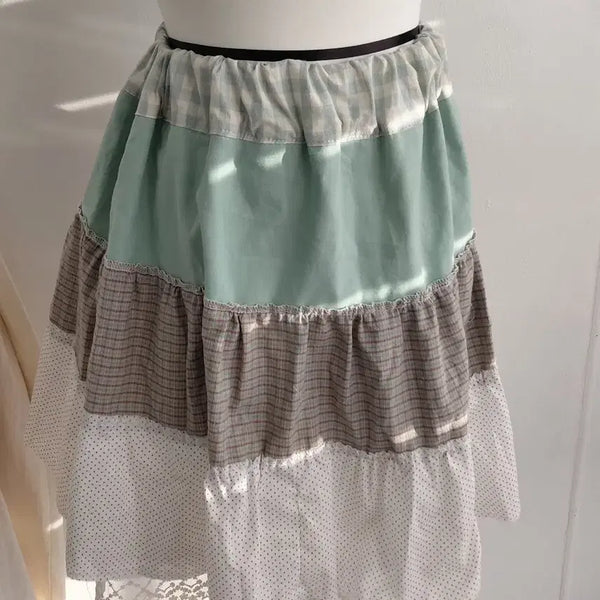 [BUNJANG] Handmade Patchwork Tiered Mini Skirt - Mintcore / [핸드메이드] 패치워크 캉캉 스커트 민트코어