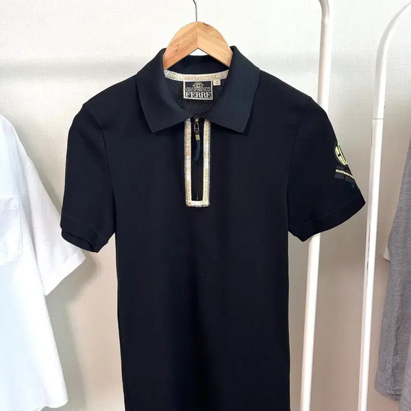 [BUNJANG] Gianfranco Ferré Golf Women's Black Short Sleeve Polo Shirt - Size M / 지안프랑코 페레 골프 블랙 반팔 카라티 여성 m
