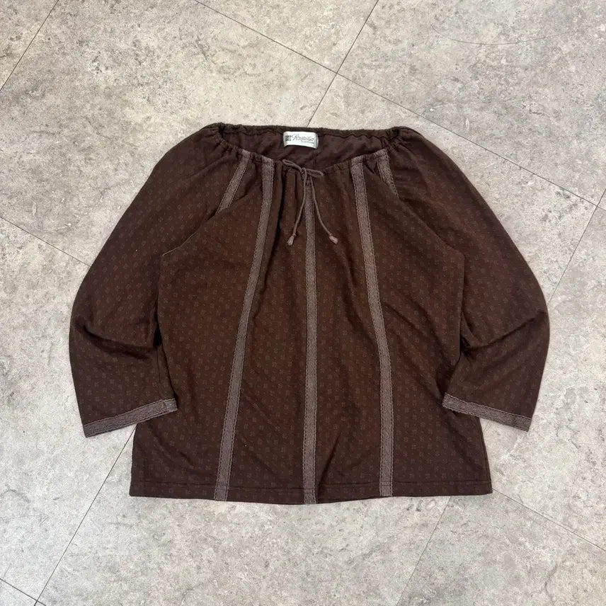 [BUNJANG] Shirring String Brown Blouse / 셔링 스트링 브라운 블라우스 #csz722