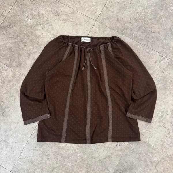 [BUNJANG] Shirring String Brown Blouse / 셔링 스트링 브라운 블라우스 #csz722