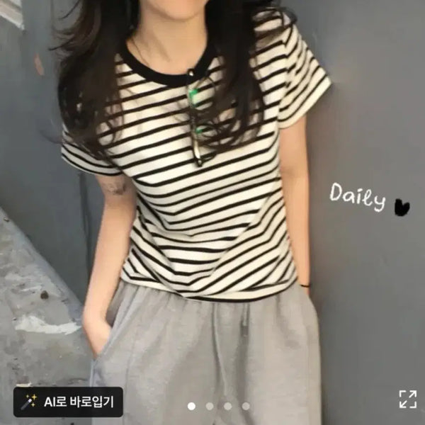 [BUNJANG] Mala Fit Cookie & Cream Stripe Short Sleeve T-Shirt Black / 말라핏 쿠앤크 데일리 고퀄 단가라 스트라이프 반팔티 검정색