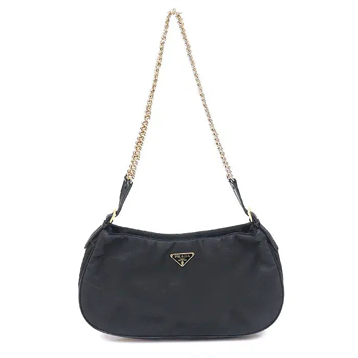 [BUNJANG] Prada Tessuto Pocono Nylon Chain Hobo Shoulder Bag Black / 프라다 블랙 테수토 포코노 나일론 체인 호보 숄더백 CO61033PR