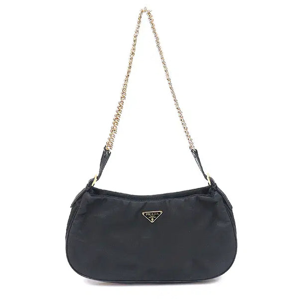 [BUNJANG] Prada Tessuto Pocono Nylon Chain Hobo Shoulder Bag Black / 프라다 블랙 테수토 포코노 나일론 체인 호보 숄더백 CO61033PR