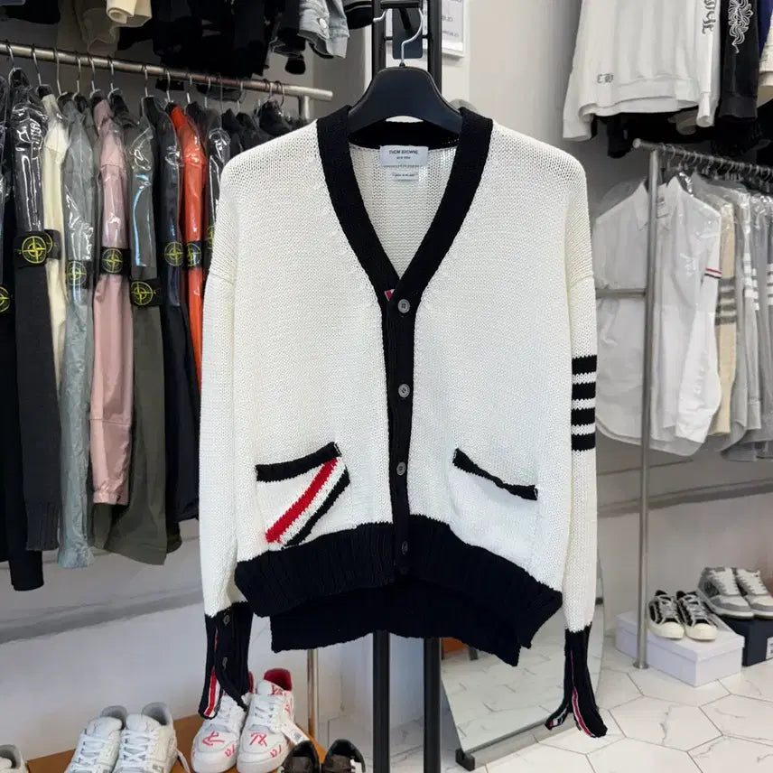 [BUNJANG] Thom Browne Intarsia Stripe Cardigan / [5] 톰브라운 사선완장 인타르시아 스트라이프 가디건