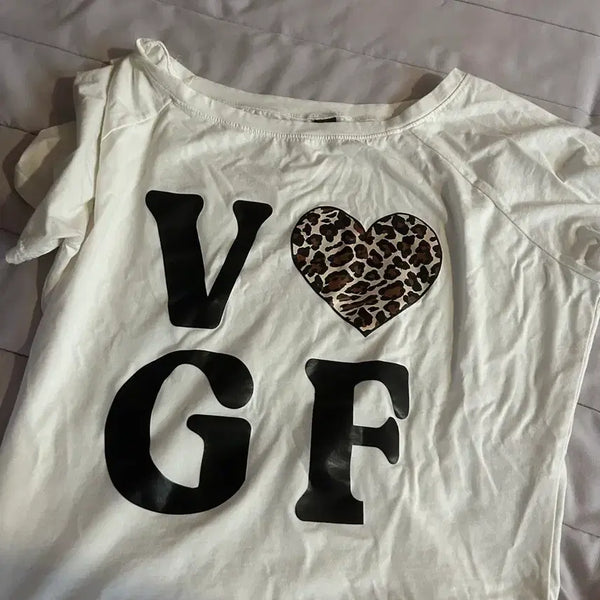 [BUNJANG] Y2K Leopard Heart Print One-Shoulder T-Shirt / 여성 y2k 호피갸루 원숄더 여름 마실룩 티셔츠
