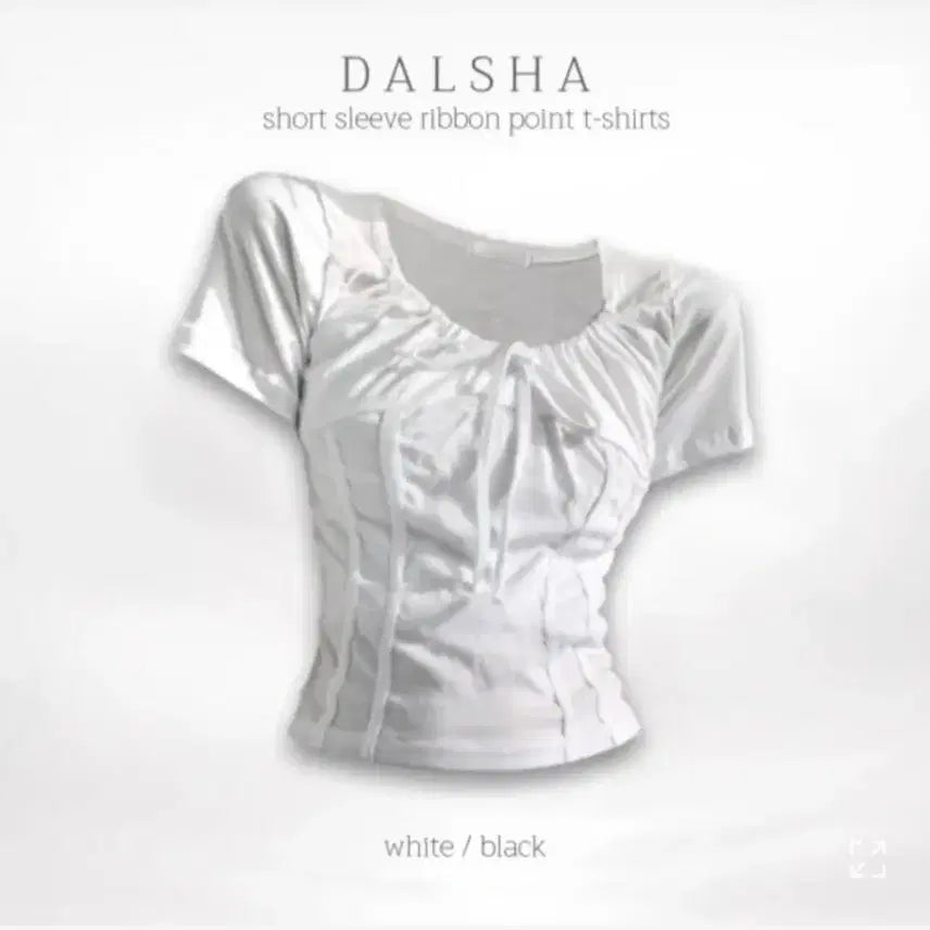 [BUNJANG] Dalsha Cotton Ribbon Shirring Short Sleeve T-shirt White / 달샤 코튼 리본 셔링 반팔 티셔츠 흰색