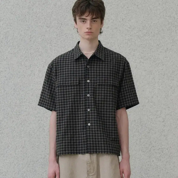 [BUNJANG] Known Tartan Check Crop Shirt (Sand Brown) / 노운 tartan check crop shirts (sand brown)