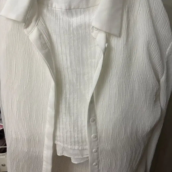 [BUNJANG] Fave Jade Textured Blouse Set / 페일제이드 화이트셔츠 텍스처 블라우스 셋업
