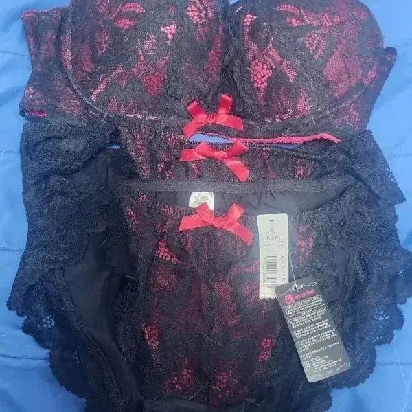 [BUNJANG] Aimée Feel Coeur Wa Kyu Red Lace Bra Panty Set (E70, L) / 70E 에메필 콰슈쾨르 와키다카 루비레드 레이스 브라팬티 2장 세트 L