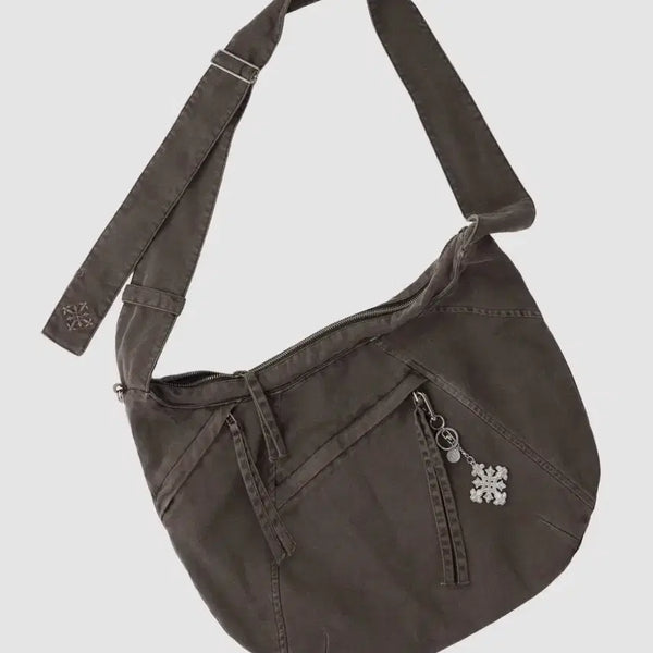 [BUNJANG] Slow Acid Washed Vintage Hobo Crossbody Bag [Brown] / 슬로우애시드 워시드 빈티지 호보 크로스백 [브라운]
