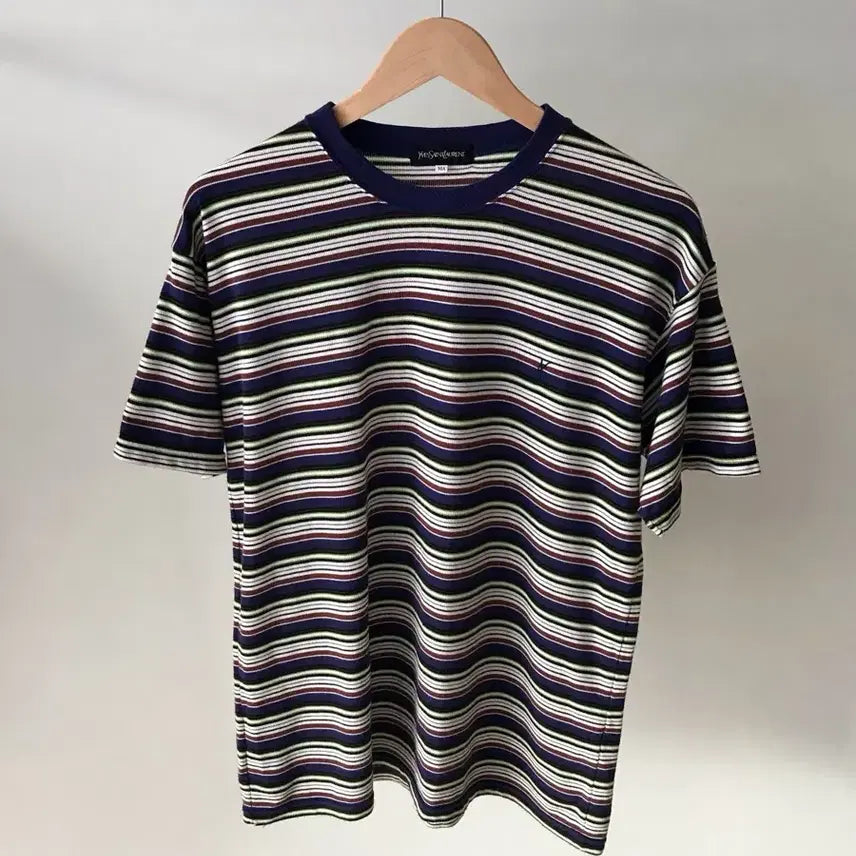 [BUNJANG] Saint Laurent Striped Short Sleeve T-Shirt / 입생로랑 로고 단가라 반팔