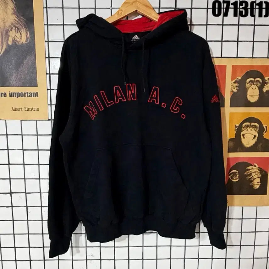[BUNJANG] Adidas AC Milan Hoodie Black Size 95 / 아디다스 AC밀란 후드티 블랙 95