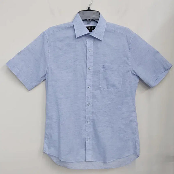 [BUNJANG] Daks 95 Poly-Linen Blend Short Sleeve Shirt Sky Blue / 닥스 95 폴리-린넨 혼방 반팔셔츠/남방. SB. +A
