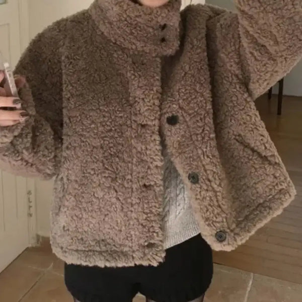 [BUNJANG] High Neck Mustang Fur Jacket Short Coat / 하이넥 무스탕 퍼자켓 숏코트