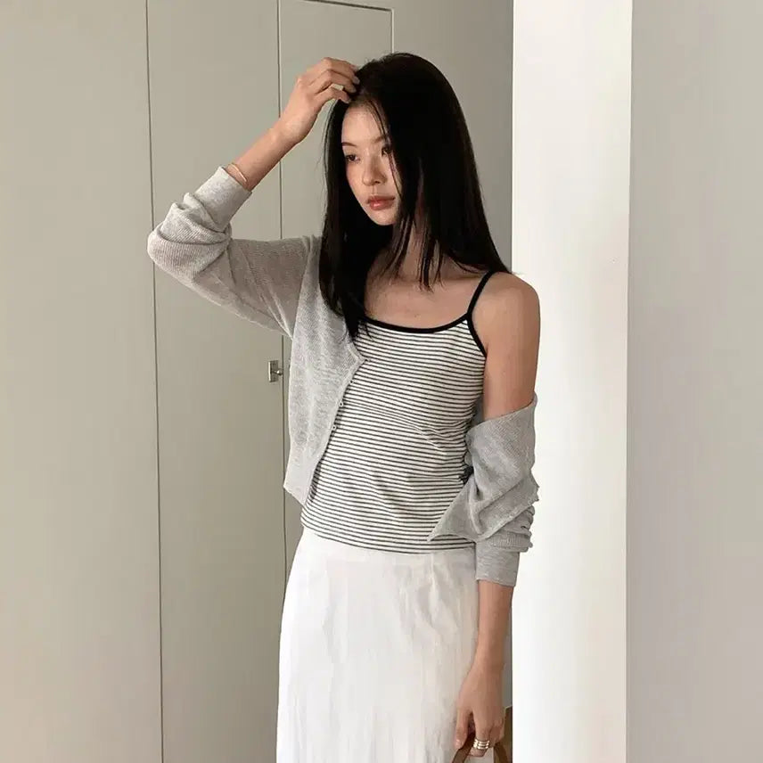 [BUNJANG] Stripe Spaghetti Strap Tank Top / 새상품 / 스트라이프 끈나시 슬리브리스