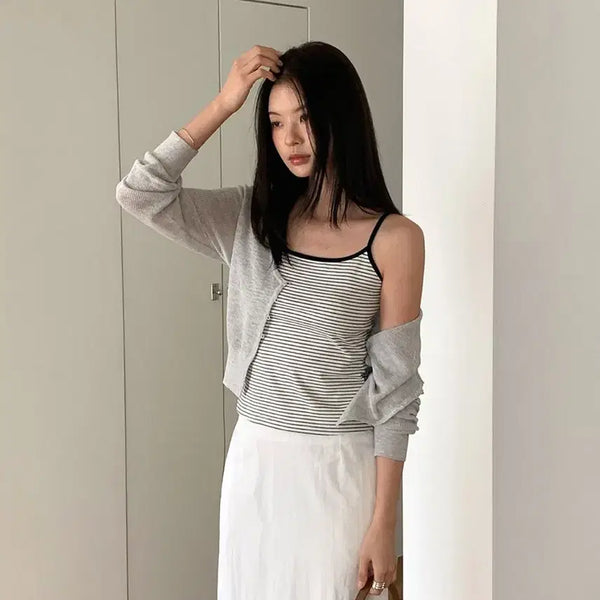 [BUNJANG] Stripe Spaghetti Strap Tank Top / 새상품 / 스트라이프 끈나시 슬리브리스