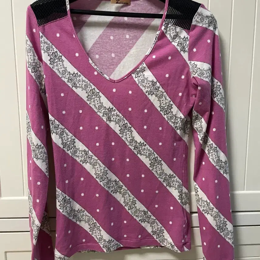 [BUNJANG] John Galliano 2004AW Pink Stripe Mesh Top / 존 갈리아노 04AW 핑크 스트라이프 메쉬탑