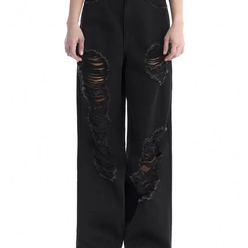 [BUNJANG] Trimingbird Damage Denim Pants Black / 트리밍버드 데미지 데님 팬츠