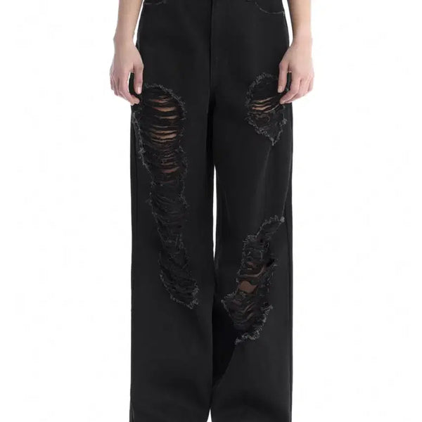 [BUNJANG] Trimingbird Damage Denim Pants Black / 트리밍버드 데미지 데님 팬츠